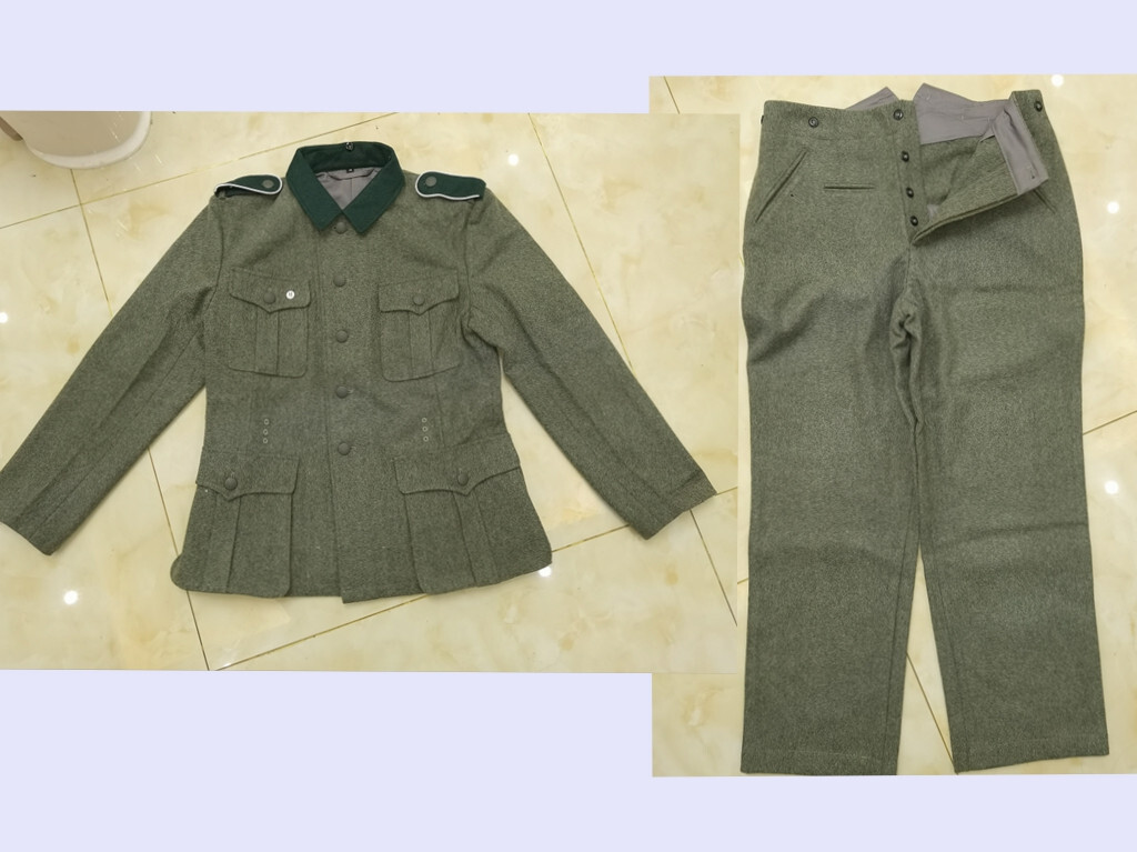Repro WW2 GERMAN EM M36 FIELD GREY GREEN WOOL TUNIC & TROUSERS SIZE L