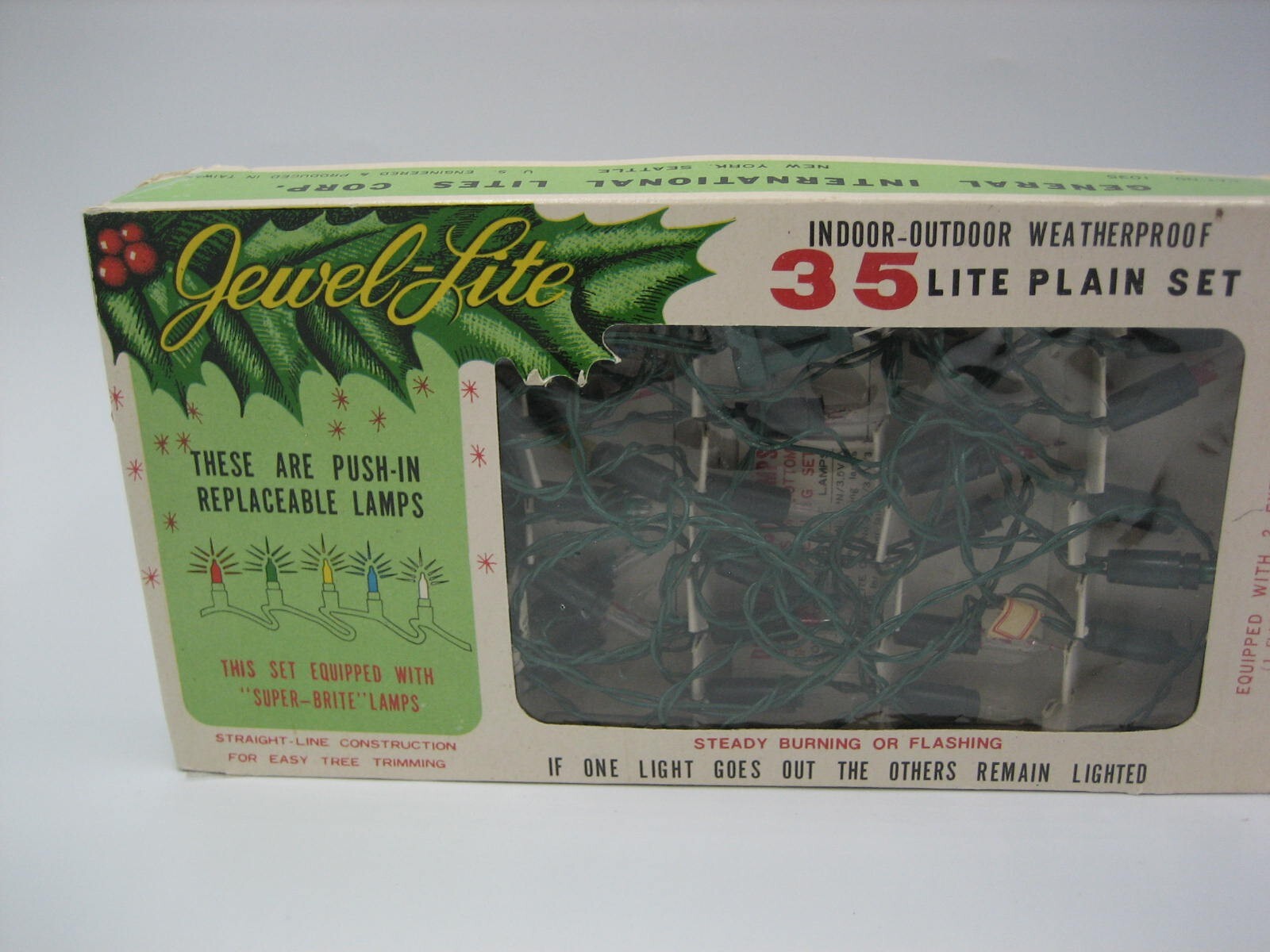 Vintage Christmas String Lights Jewel-Lite Original Box 35 Bulbs Indoor/Outdoor