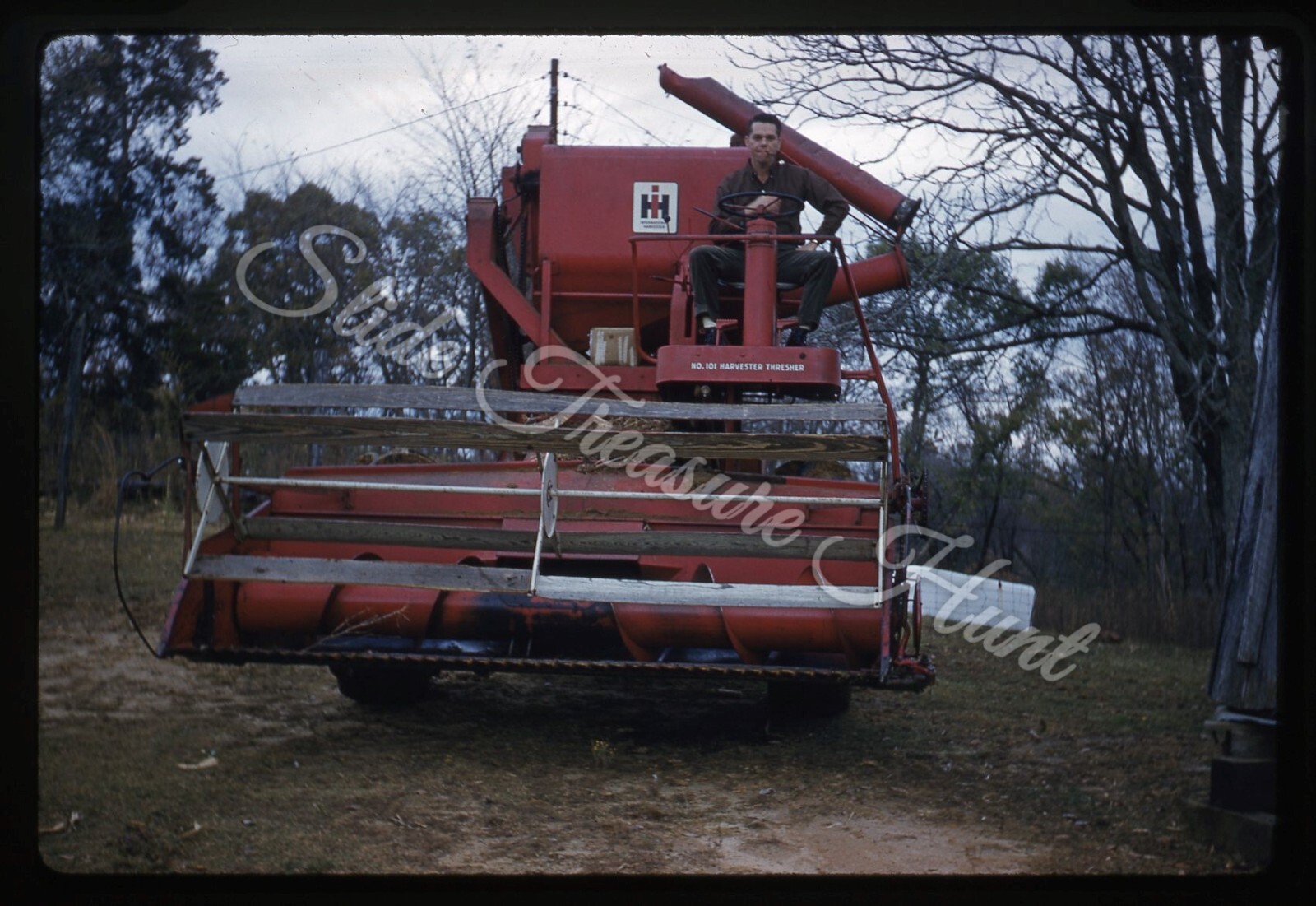 International Harvester Combine Tractor Man 35mm Slide 1960s Kodachrome