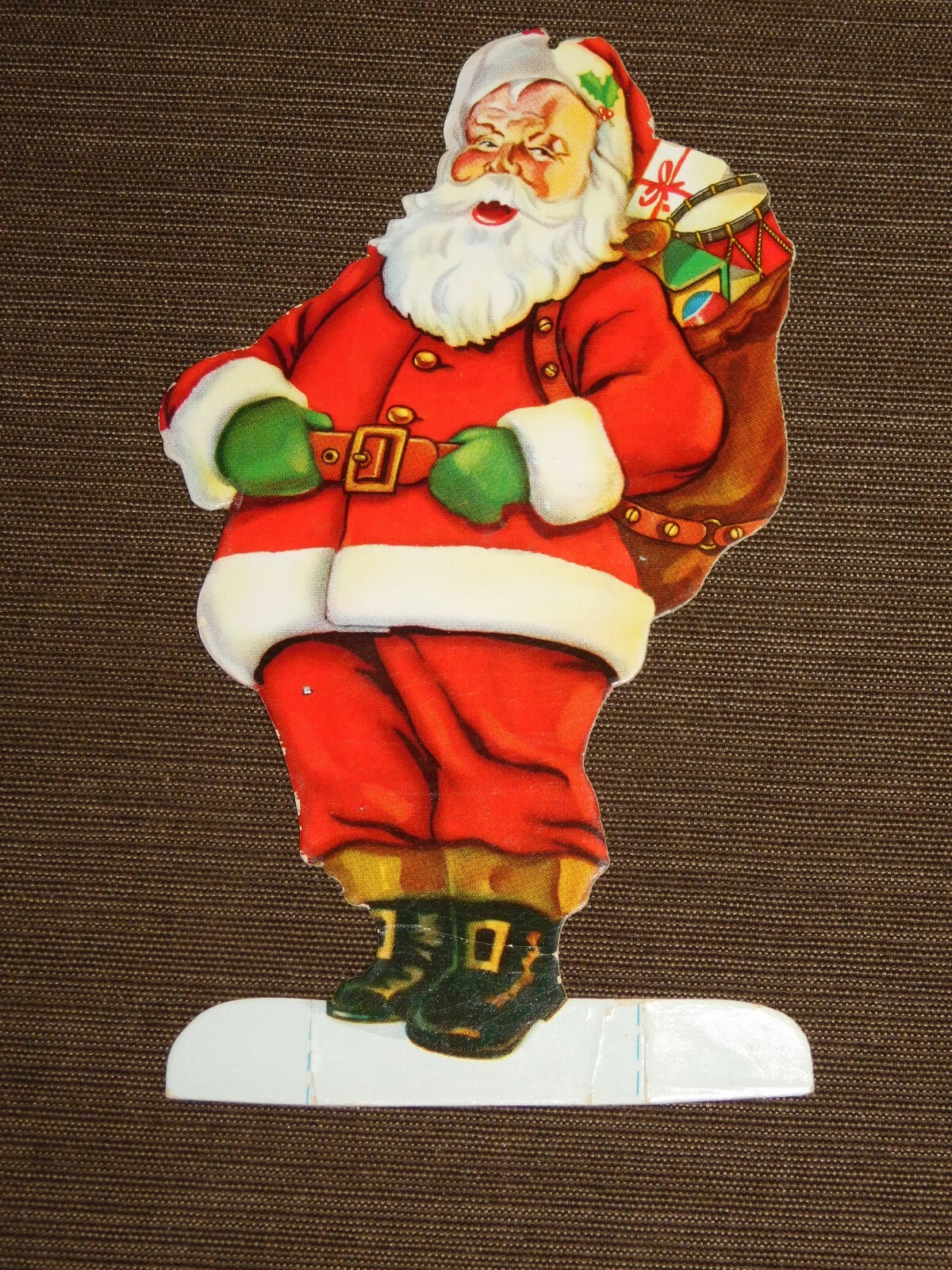 VINTAGE 6″ HIGH ITHACA SAVINGS BANK CARDBOARD CHRISTMAS CLUB SANTA CLAUS AD