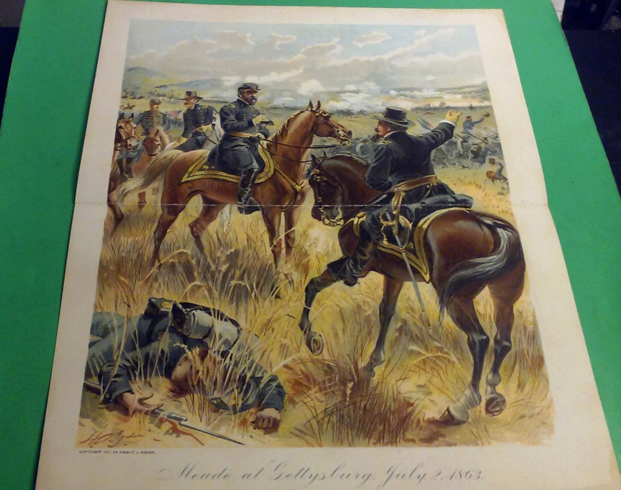 Civil War “Meade At Gettysburg Jul 2, 1863” by Ogden Color Lithograph Print 1897