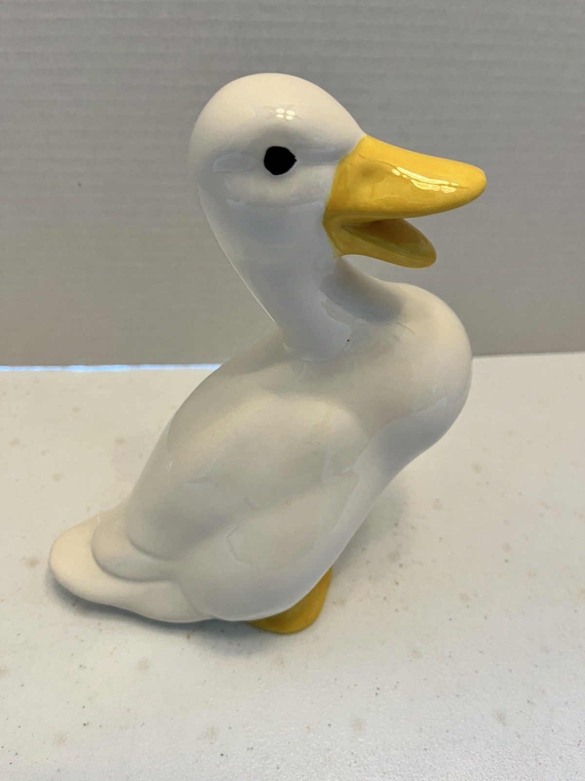 Vtg 8” White Ceramic Duck Figurine Glossy Finish Yellow Beak & Feet Collectible