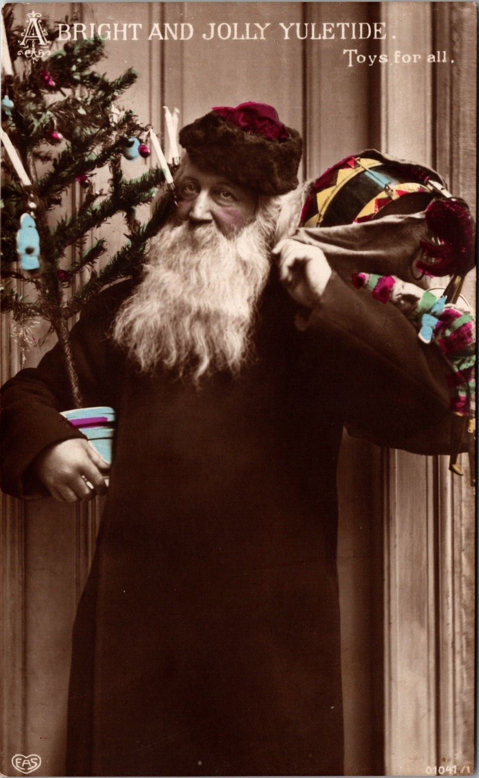 Postcard Bright and Jolly Yuletide Toys for All Hand Painted RPPC Real Photo