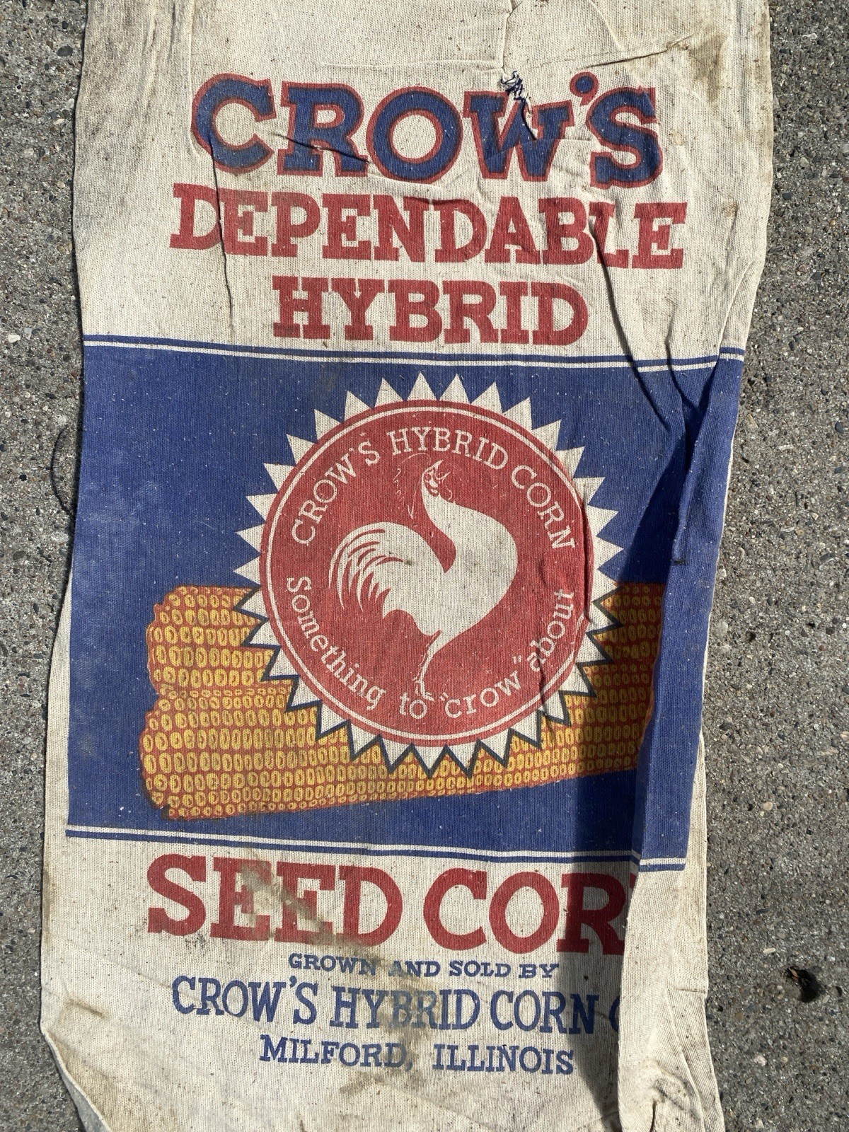 VTG. 1951 “CROW’S DEPENDABLE HYBRID SEED CORN”CLOTH BAG/PAPER TAG NEVADA,IA