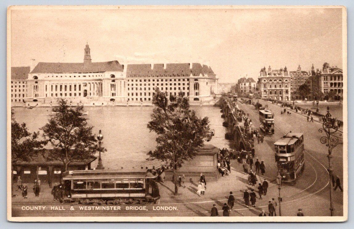 Antique England Postcard LONDON County Hall Westminster Bridge 1925