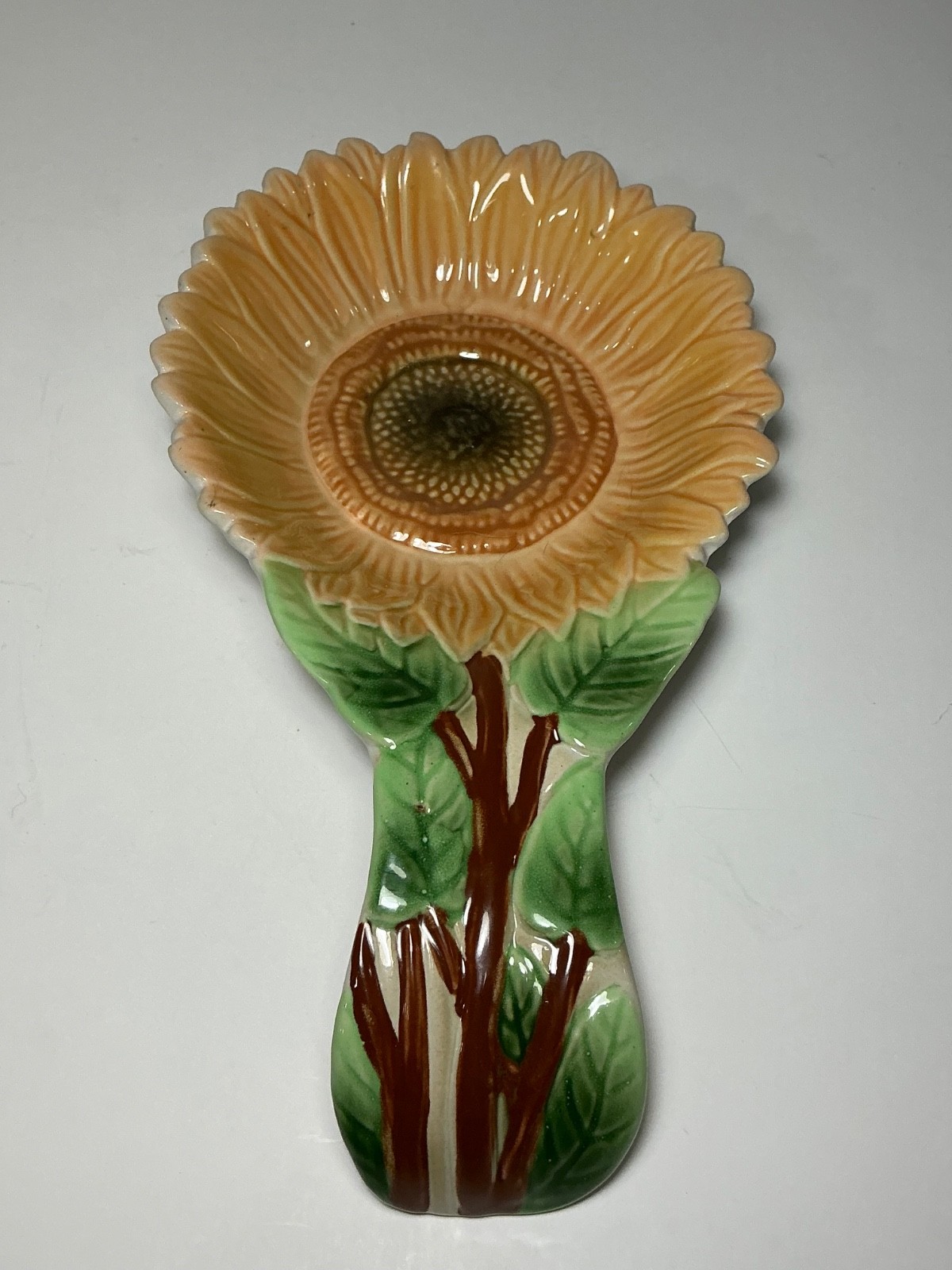Vintage Hand Painted Ceramic Sunflower Spoon Rest 9.5 in.