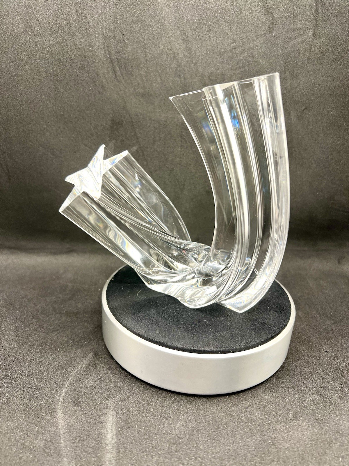 Steuben Glass Double Star Stream Twist Sculpture Signed 1988 w COA Pouche 5.25″