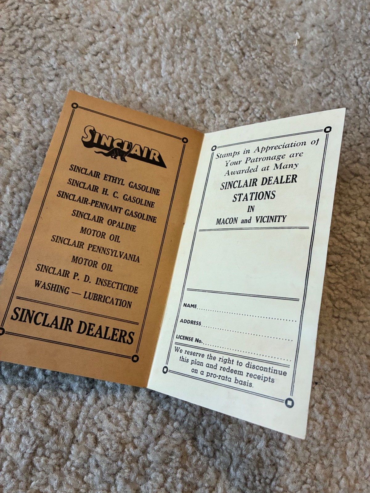 Sinclair Customers Premium Plan Dealer Gas Station Booklet Gasoline Globe Glass