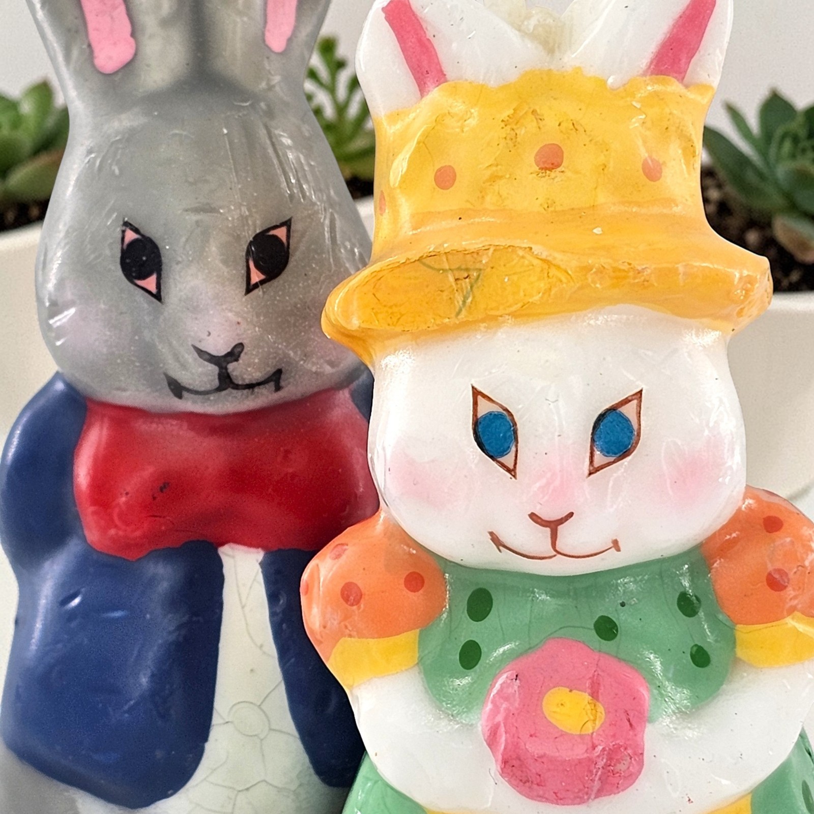 VTG Daper Rabbit Wax Candles Easter Sunday Parade Figural Couple Paper Magic Lot