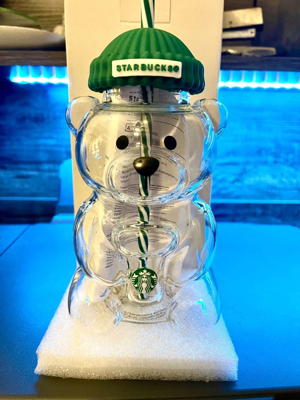 Starbucks Bearista Bear **Glass** Jar Cold Cup with Straw, Thick Glass 20 oz