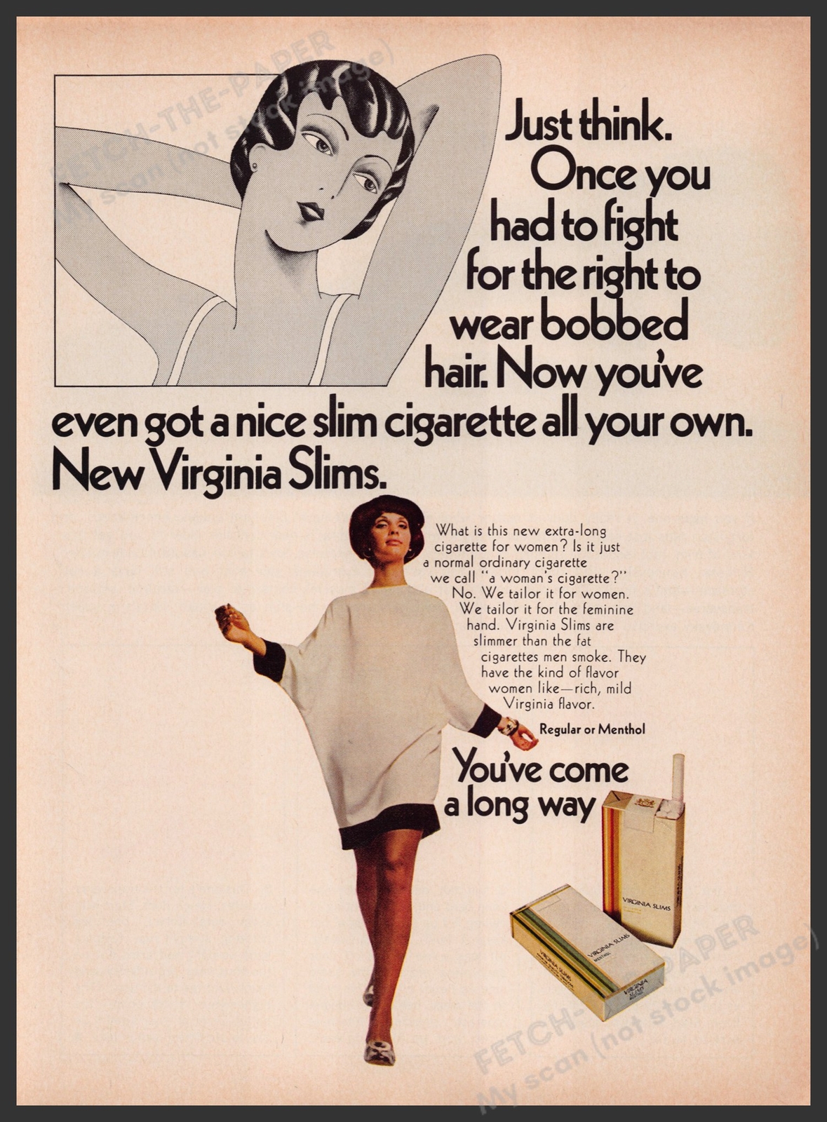 Virginia Slims Cigarettes Bobbed Hair 1960s Print Advertisement Ad 1969 Legs