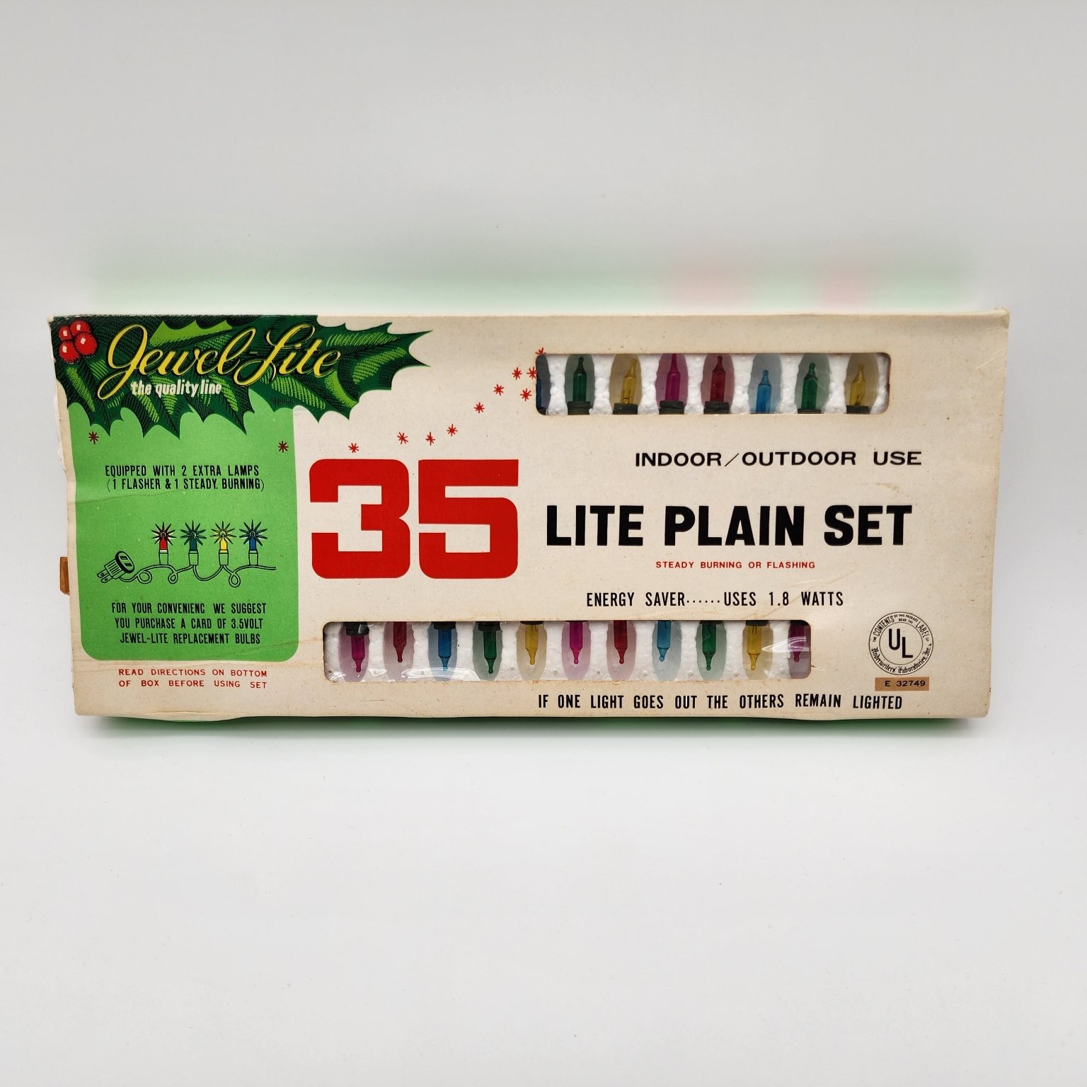 Vintage Jewel Lite 35 Light Plain Set Christmas Indoor Outdoor Multicolor