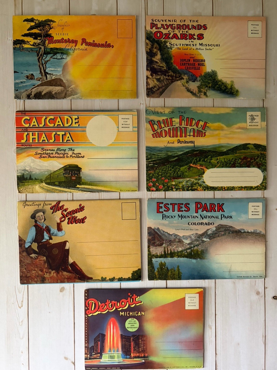 Lot Of 7 Vintage Souvenir Pictorial Fold-Out Postcard Mailers U.S Travel