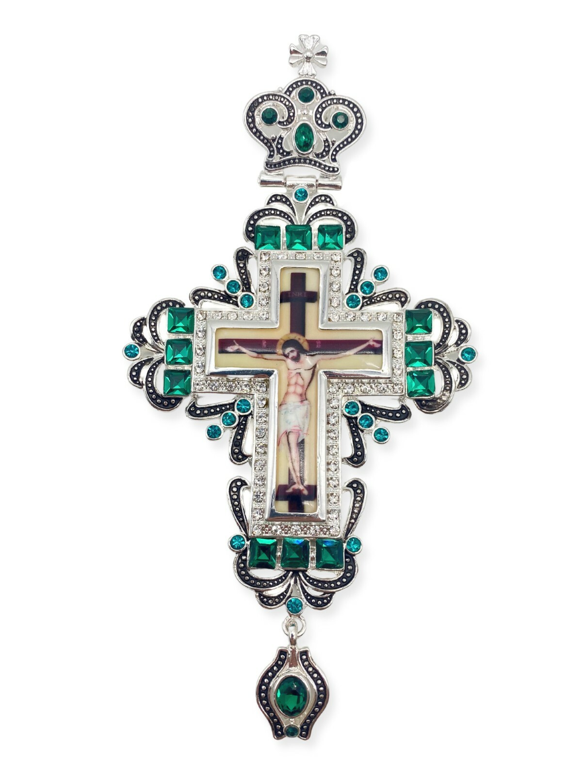 Pectoral Cross Jesus Priest Bishop Crucifix Green Crystallized Clergy Pendant