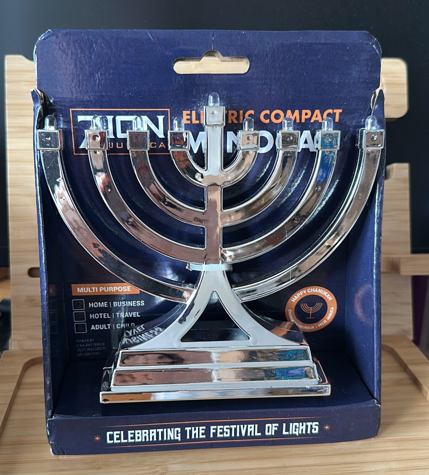 Mini Electric LED Hanukkah Menorah Battery or USB Powered Push Button Multi Ligh