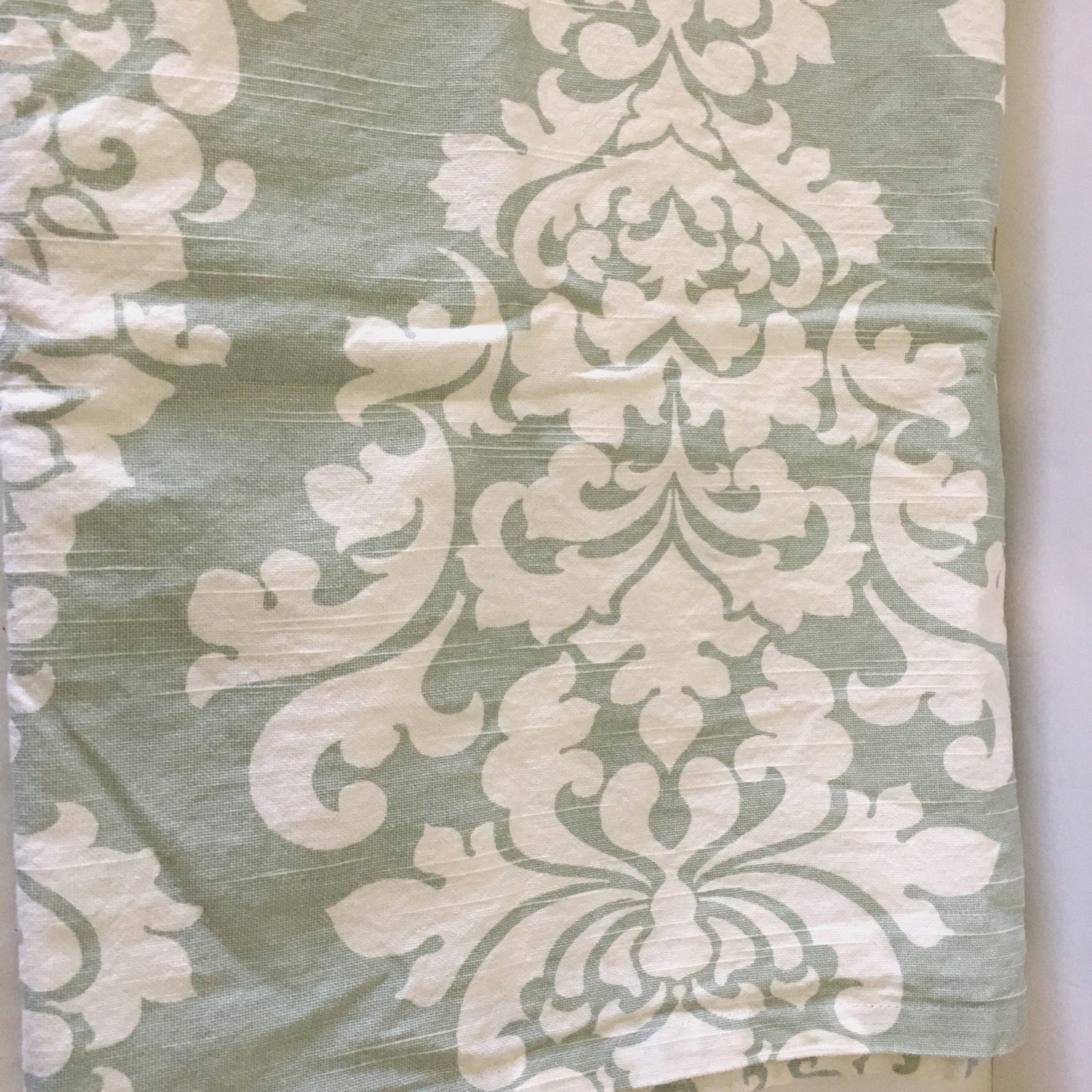 Table Runner Large Linen Blend White Green 19″ X 98″ 2 Seams Cottage Core Beach