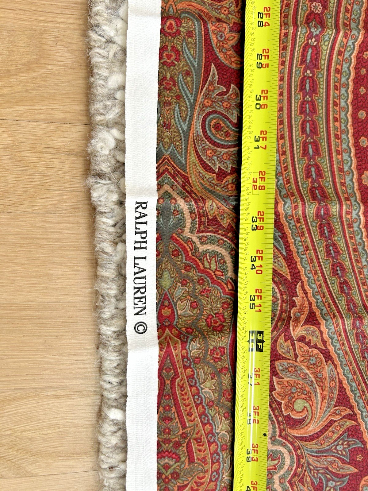 Ralph Lauren HAMPTON SQUARE PAISLEY RED Cotton Upholstery Fabric 1.6 Yards x 54″