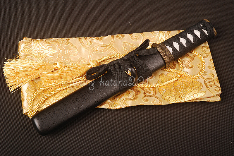 16” Handmade Sharp Short Knife Black Japanese Samurai Tanto Sword Self-defense