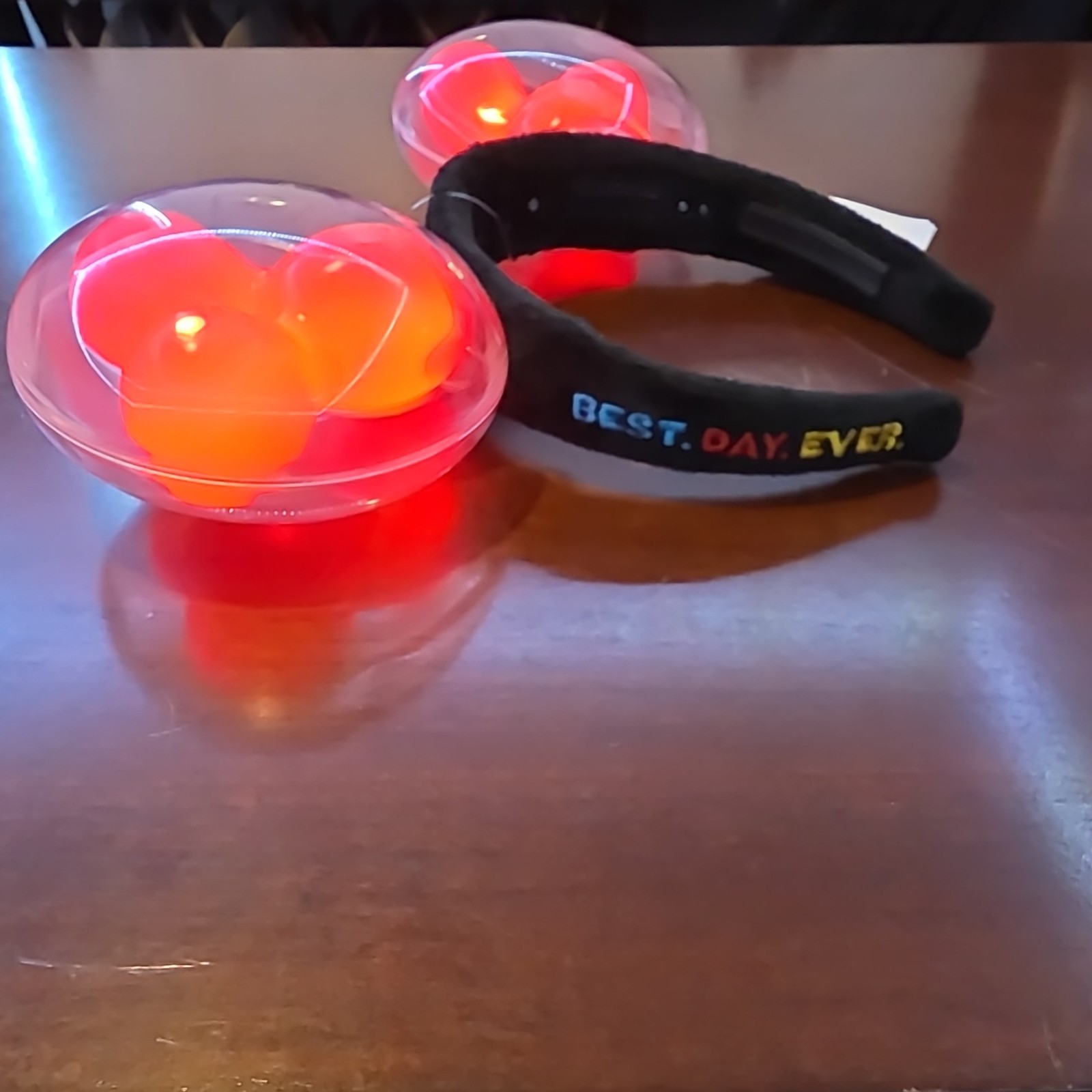 Disney Mickey Mouse Light-Up Ears Headband “Best Day Ever” Black/Red Adult