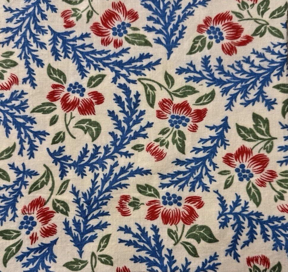 Vintage 1930’s-40’s feedsack fabric piece 9×8.5″ Blue & Red floral