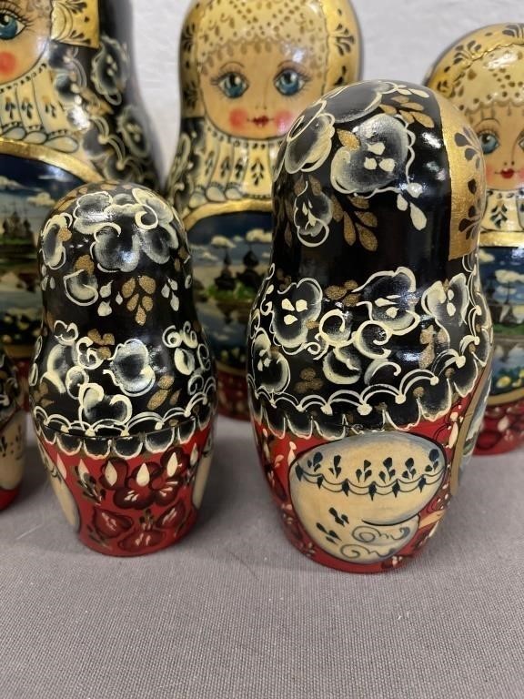 Russian Landscape Matryoshka Nesting Dolls 10 Pc Signed 1992