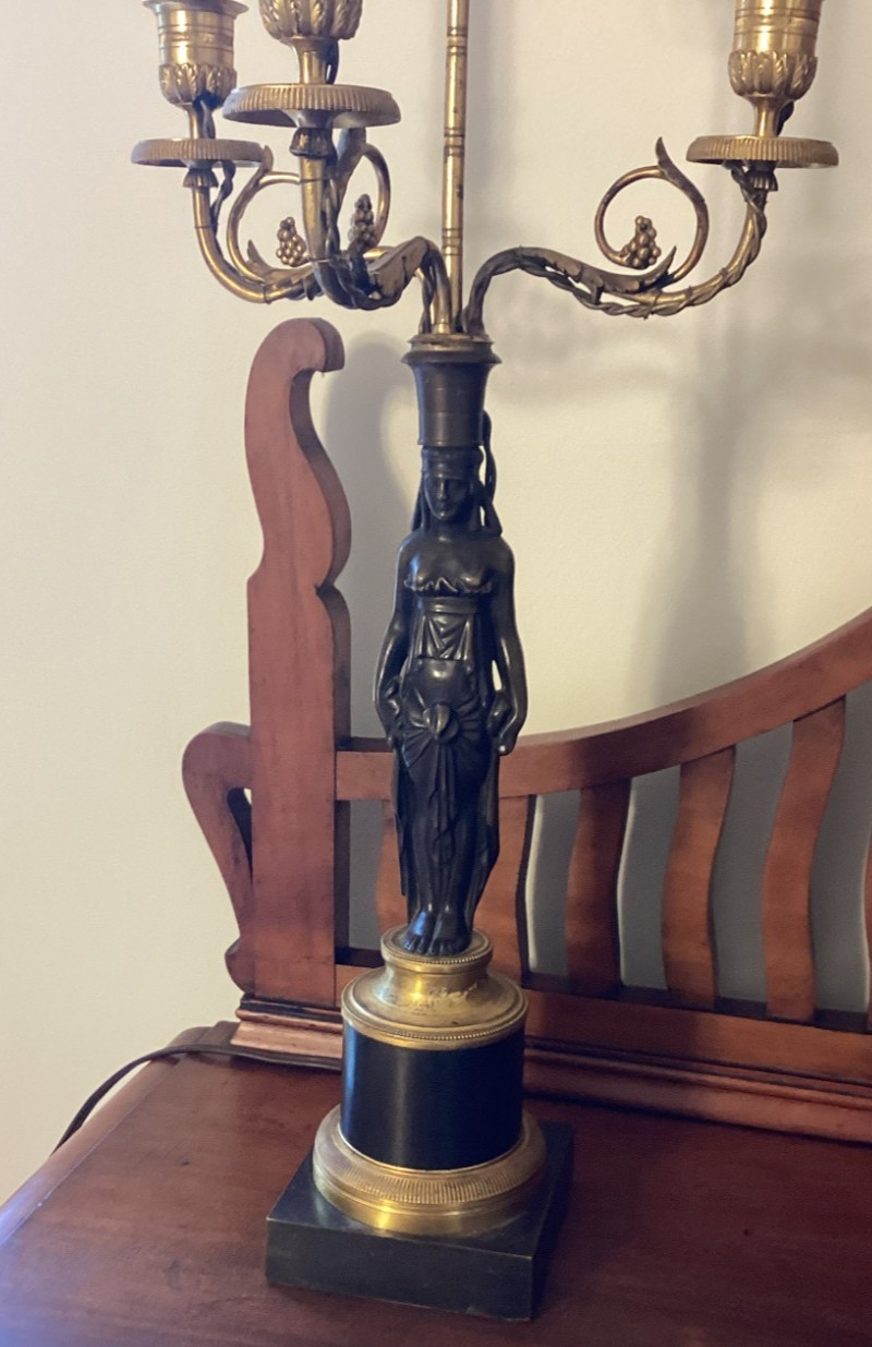Antique Period Neo Classical Empire Bronze Dore Candelabra table Lamp
