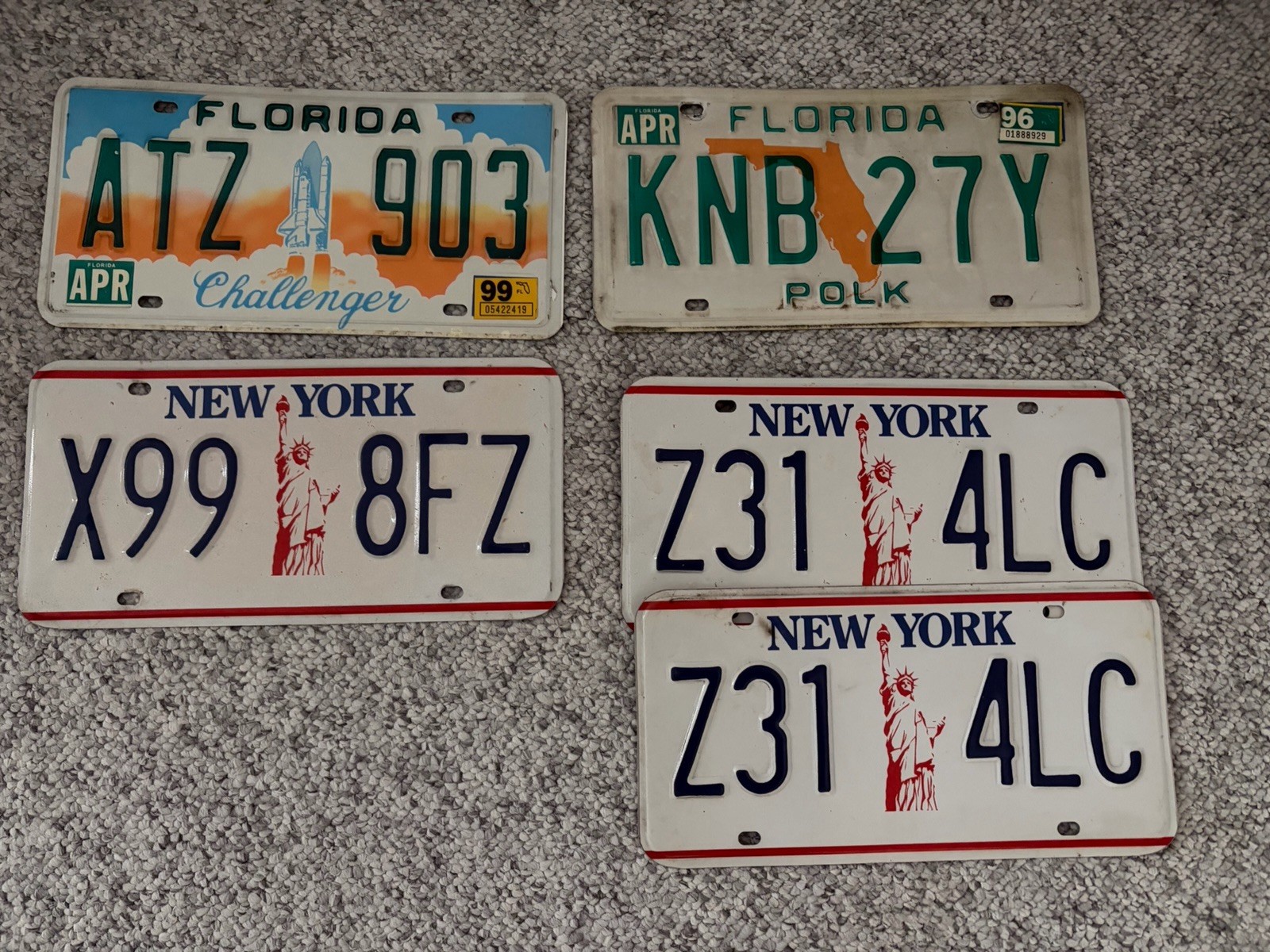 1999 Florida Challenger License Plate Lot New York Plates 1996 Classic State
