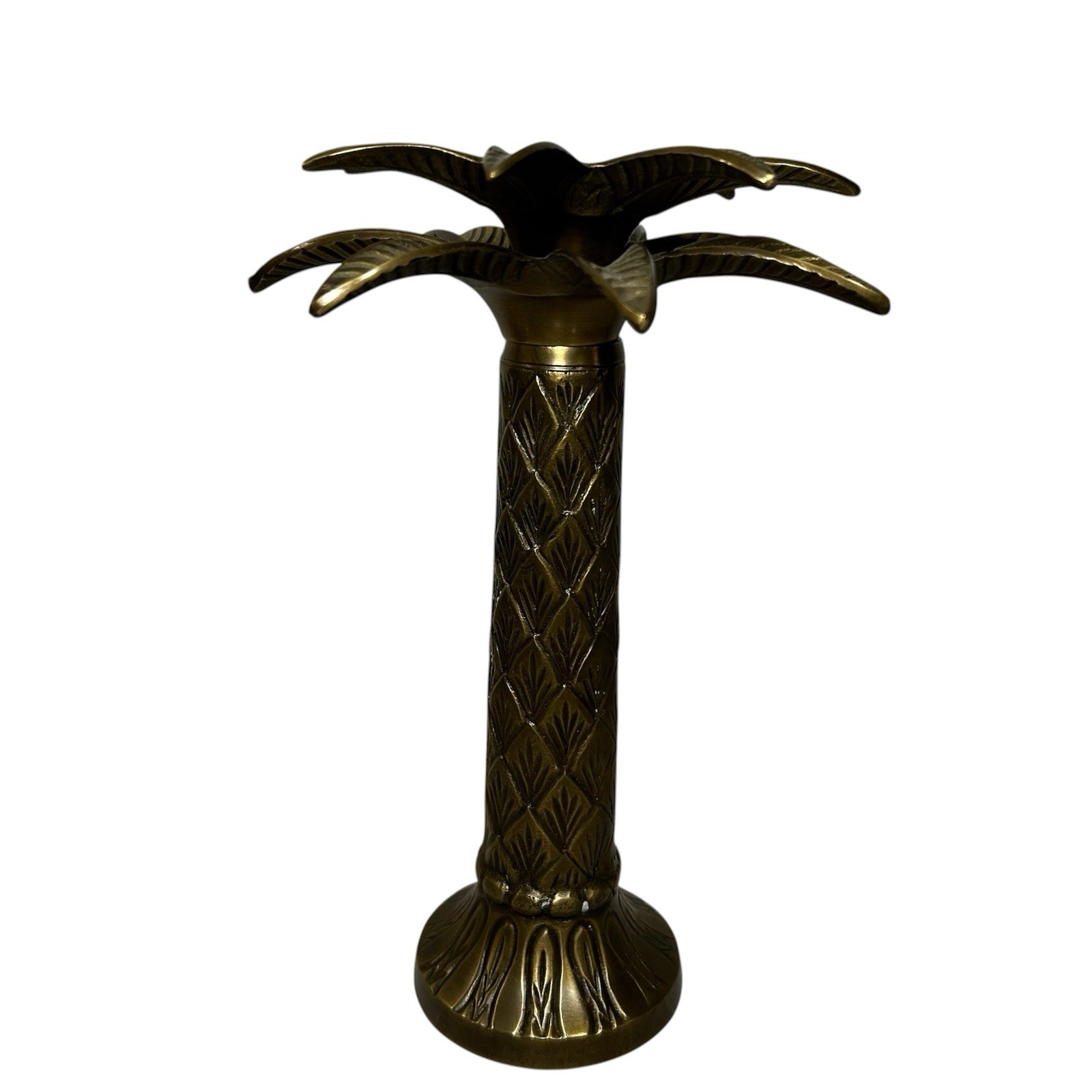 Vintage Metal Brass LG Palm Tree Candle Stick Holder Tropical decor INDIA 9”