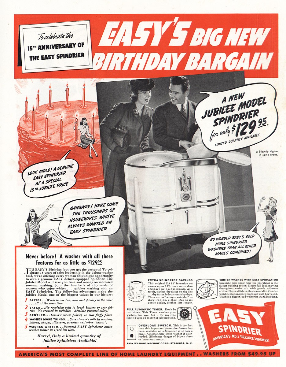 1941 Easy Washing Machine Co: Birthday Bargain Vintage Print Ad