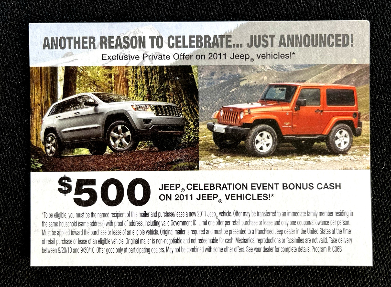 Postcard 2011 Jeep Vehicles Dealership Advertisement Kincaid Auto Lebanon IN