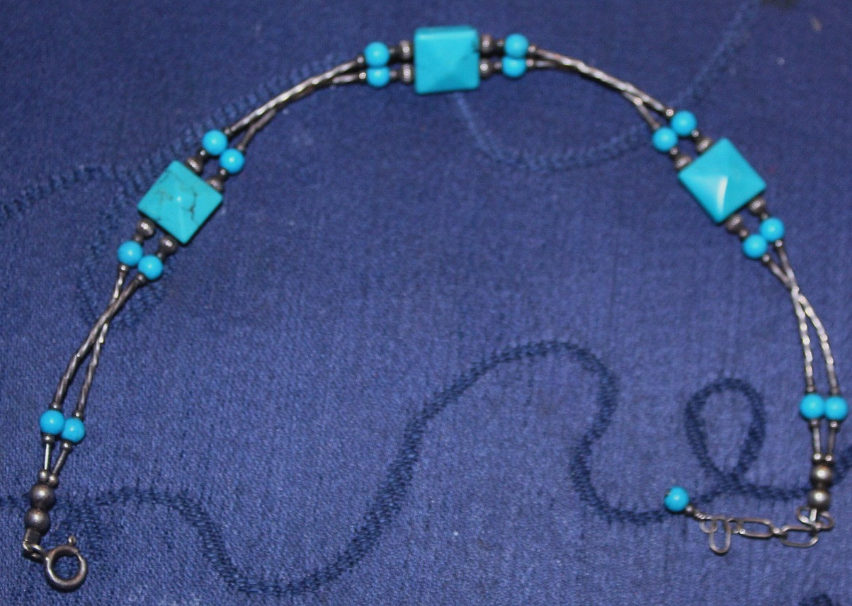 RARE NATIVE AMERICAN INDIAN STERLING SILVER TURQUOISE ADJ BRACELET 9″-10″L 8.8g