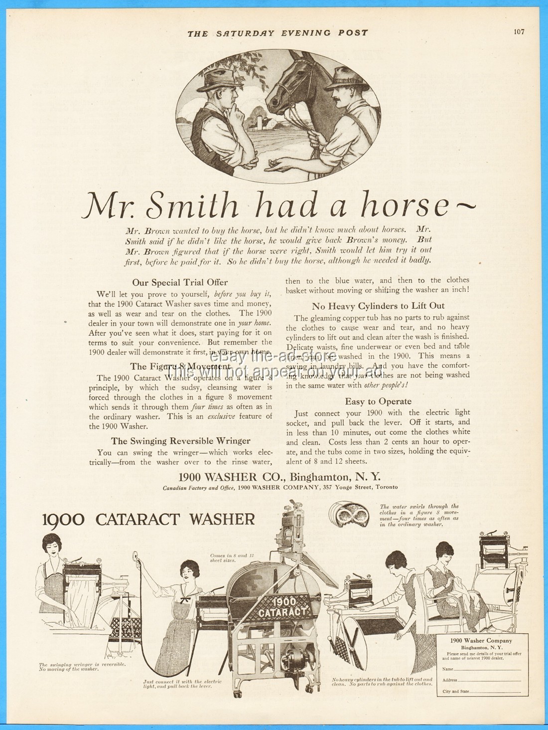 1919 1900 Washer Co Binghamton NY Washing Machine Mr. Smith Vintage Print Ad