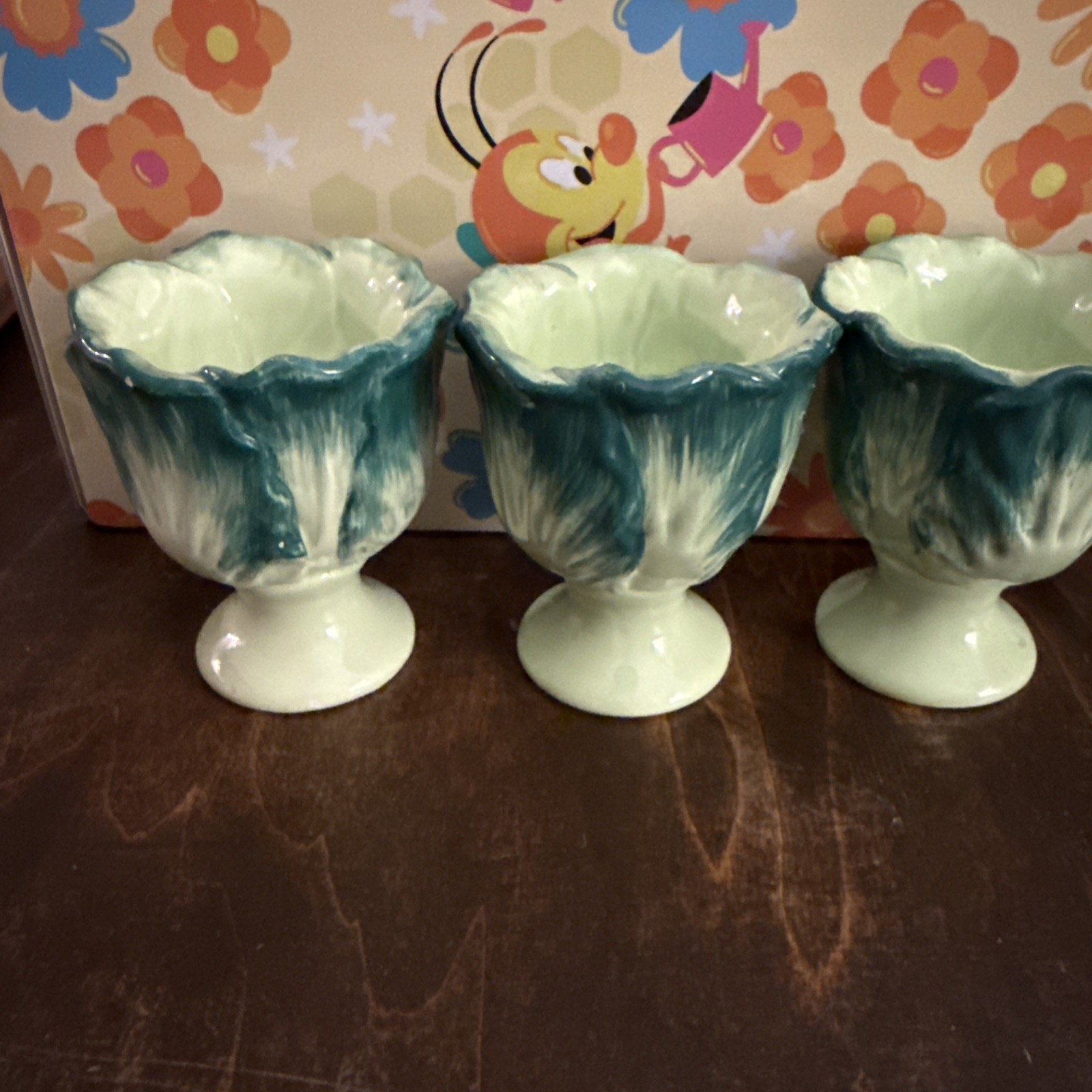 Vintage Ceramic Egg Cups 4 Anthropomorphic 1930’s 1950’s cabbage core