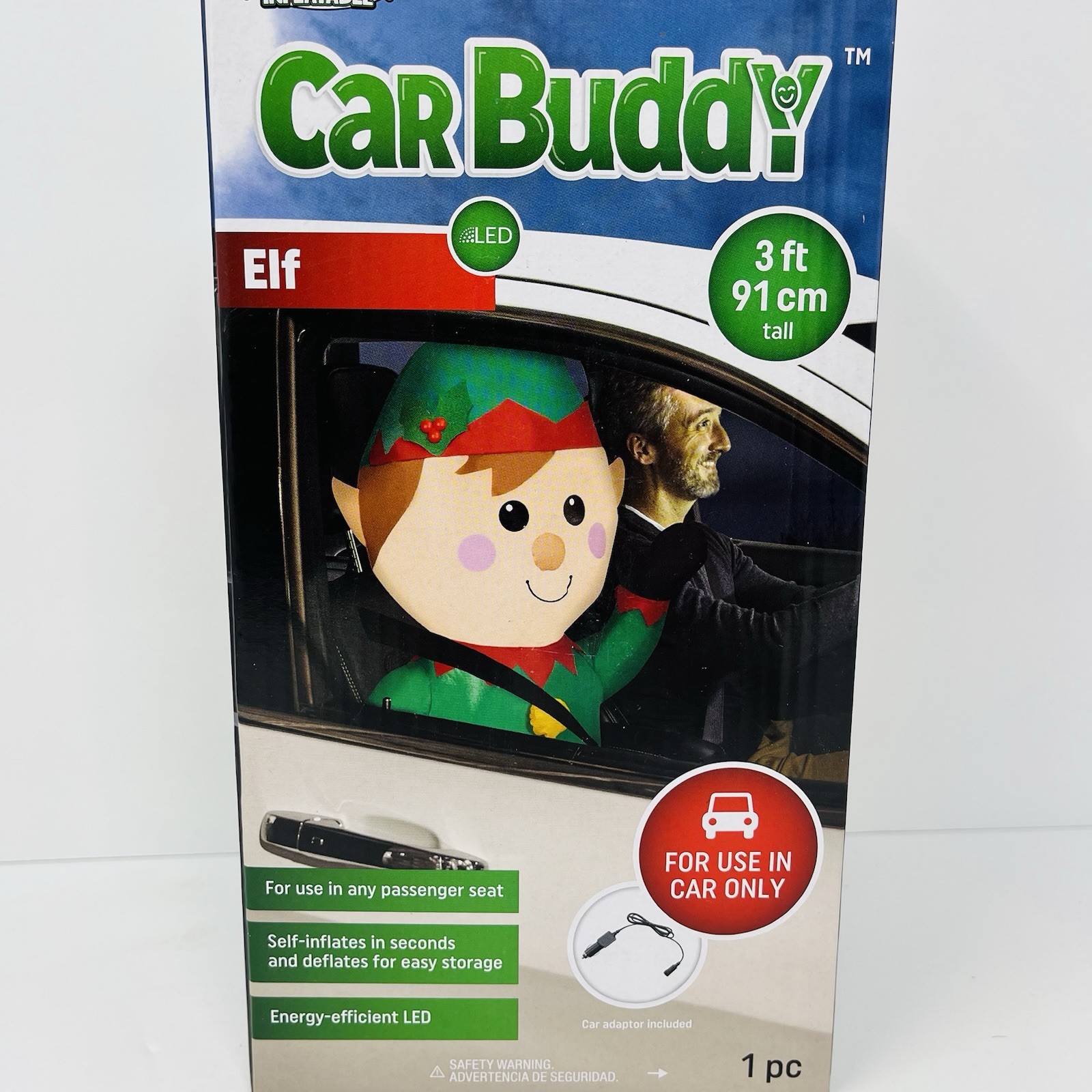 Gemmy Airblown Christmas Inflatable Elf Car Buddy 3 FT Energy Efficient LED