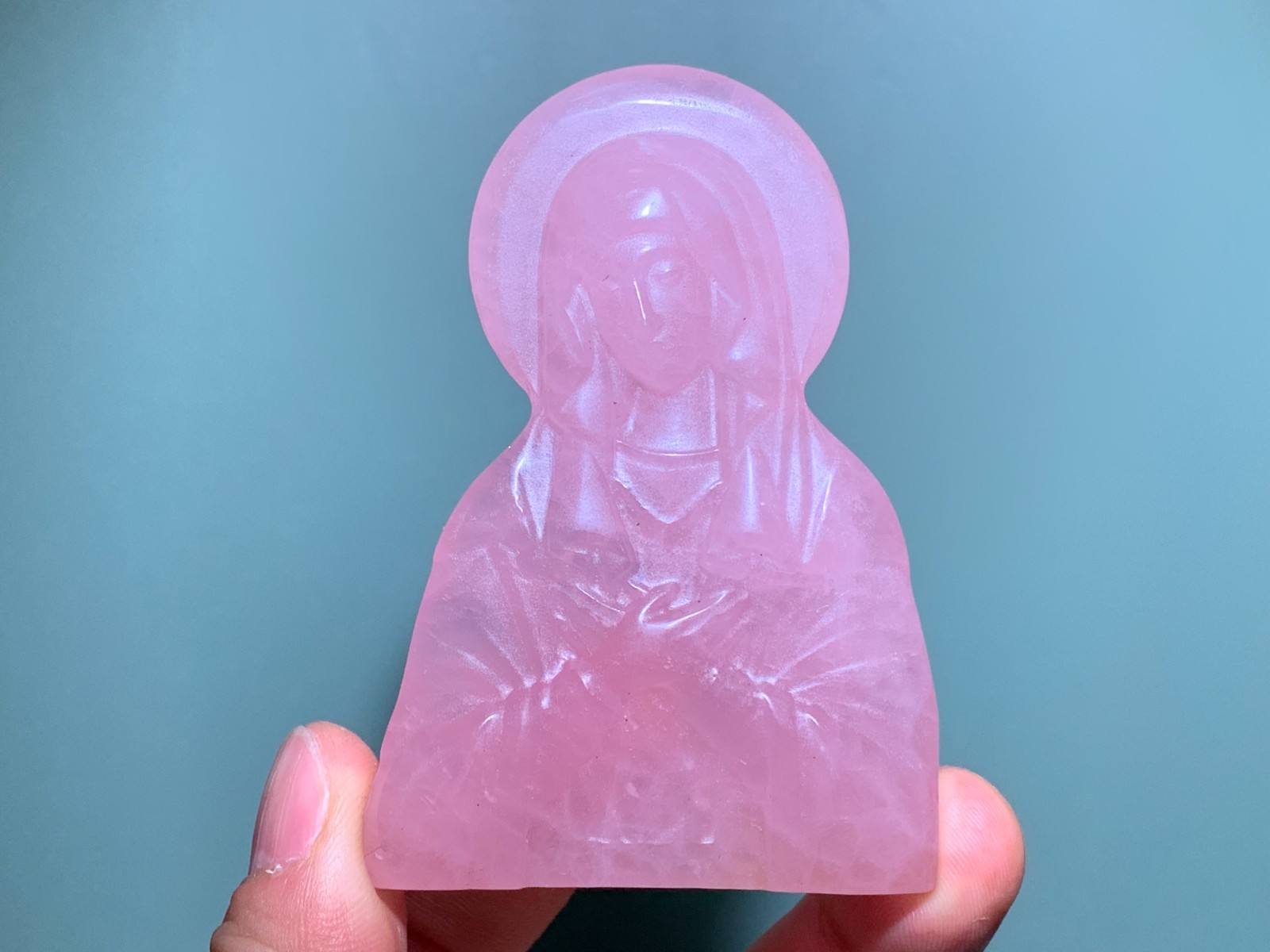 3.1”+ Natural Pink Rose crystal hand carved Crystal Virgin Mary skull 1pc