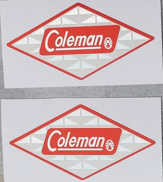 TWO NEW COLEMAN REPLACEMENT FOIL DIAMOND DECAL LANTERN STOVE COOLER WATER JUG