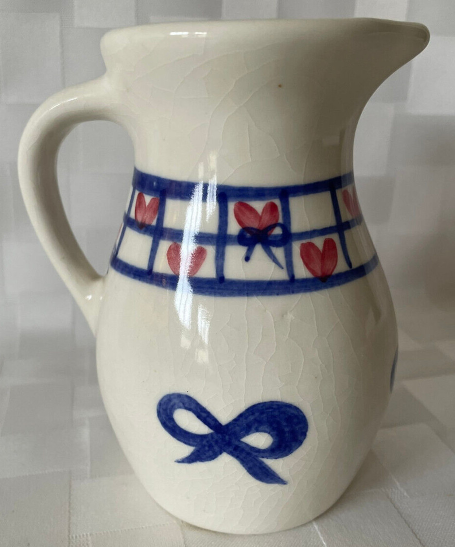 Vintage Shannon & Daughters Rustic Country Red Hearts 5″ Creamer Pitcher Jug USA