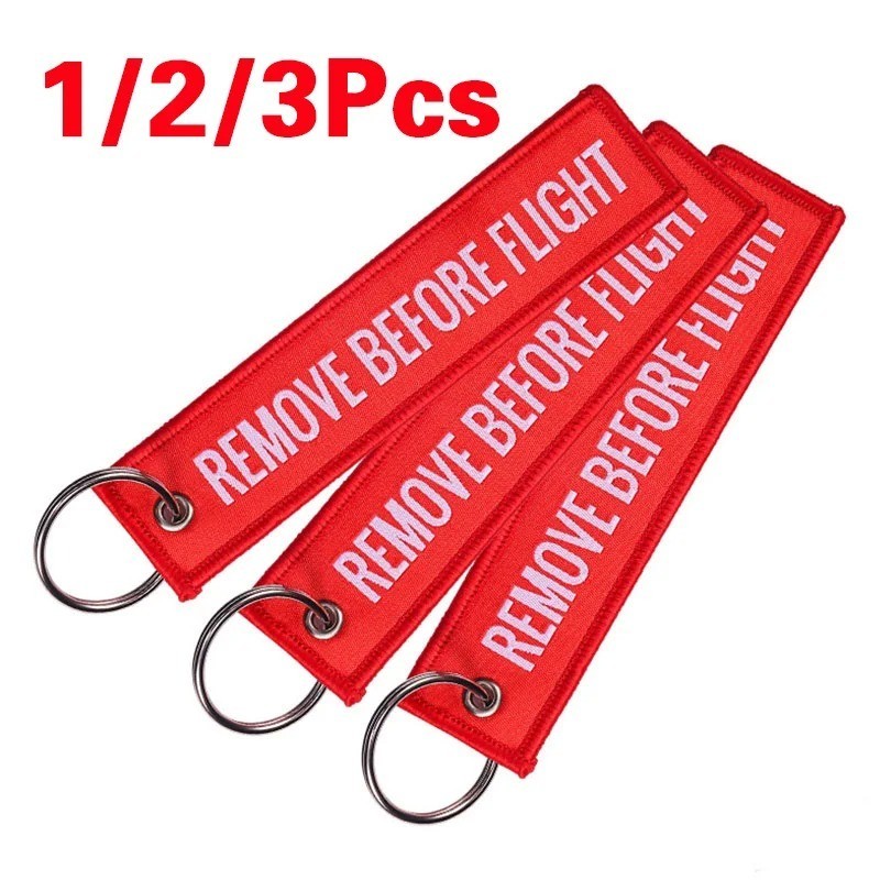 5PCS Remove Before Flight Key Chain Jet Tag Keychain Both Sides Text Embroidery
