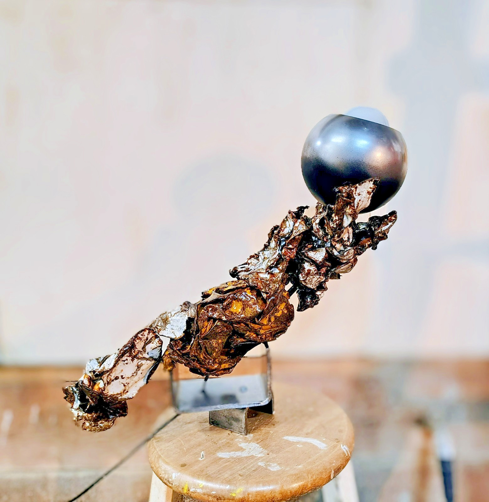 SALE…..OOAK- Brutalist Crushed Metal & Steel Base -Dv8nt Design- “Rapture”