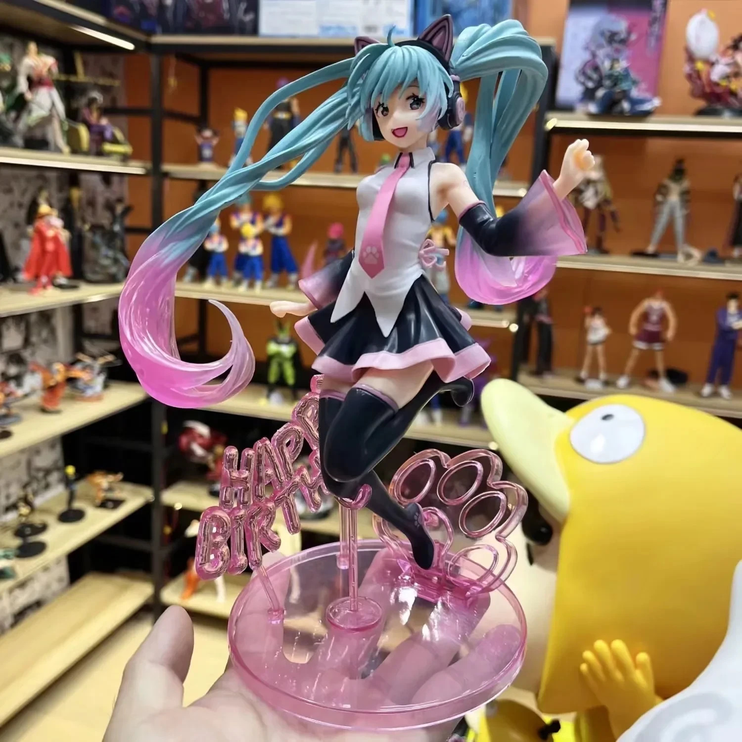Hatsune Miku Happy Birthday Figure Pink Cat Ear Anime Girl PVC Statue Toy Gift