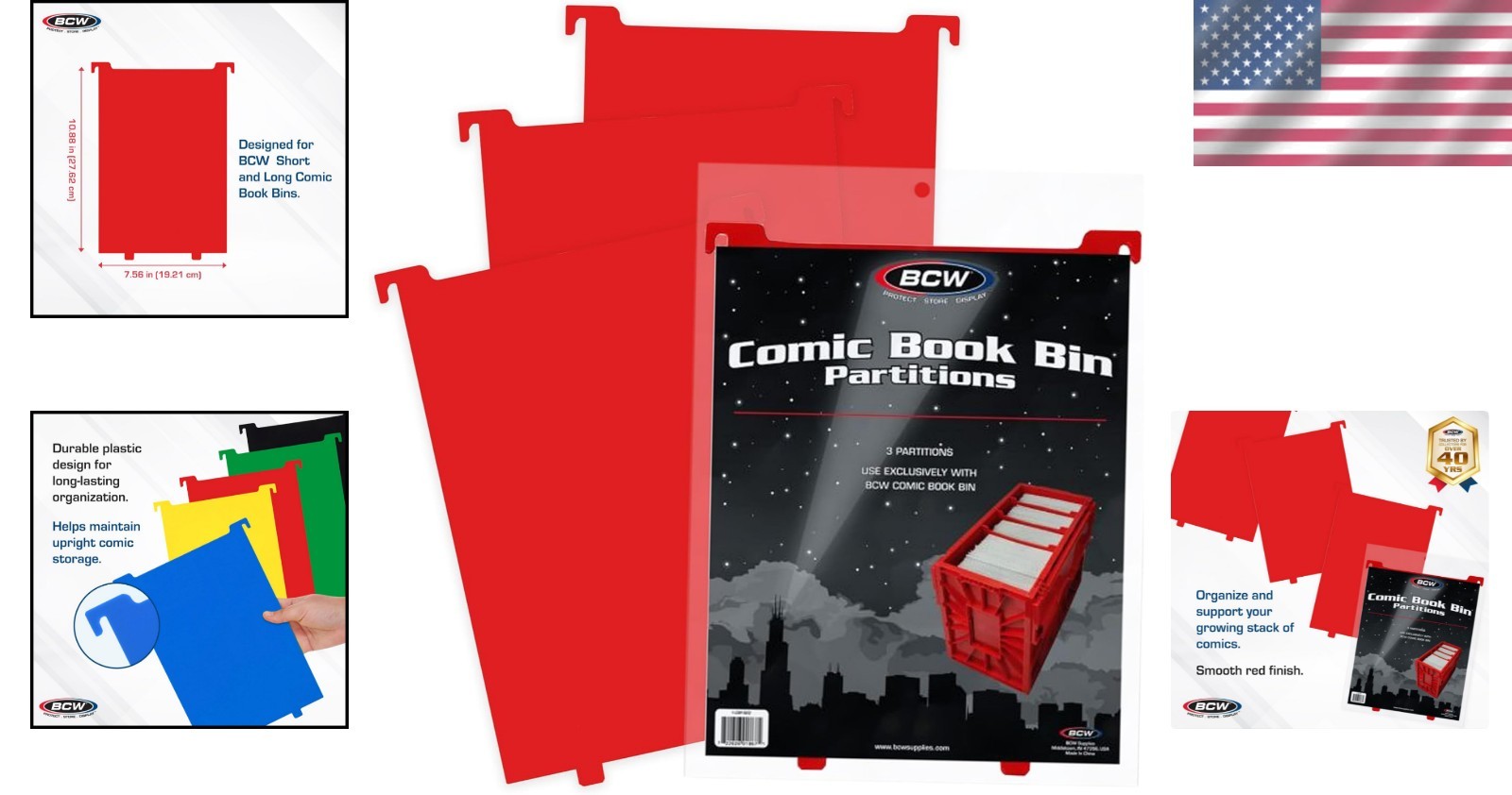 Visual Comic Collection Management | 3-Pack Red Dividers for Short and Long Bins