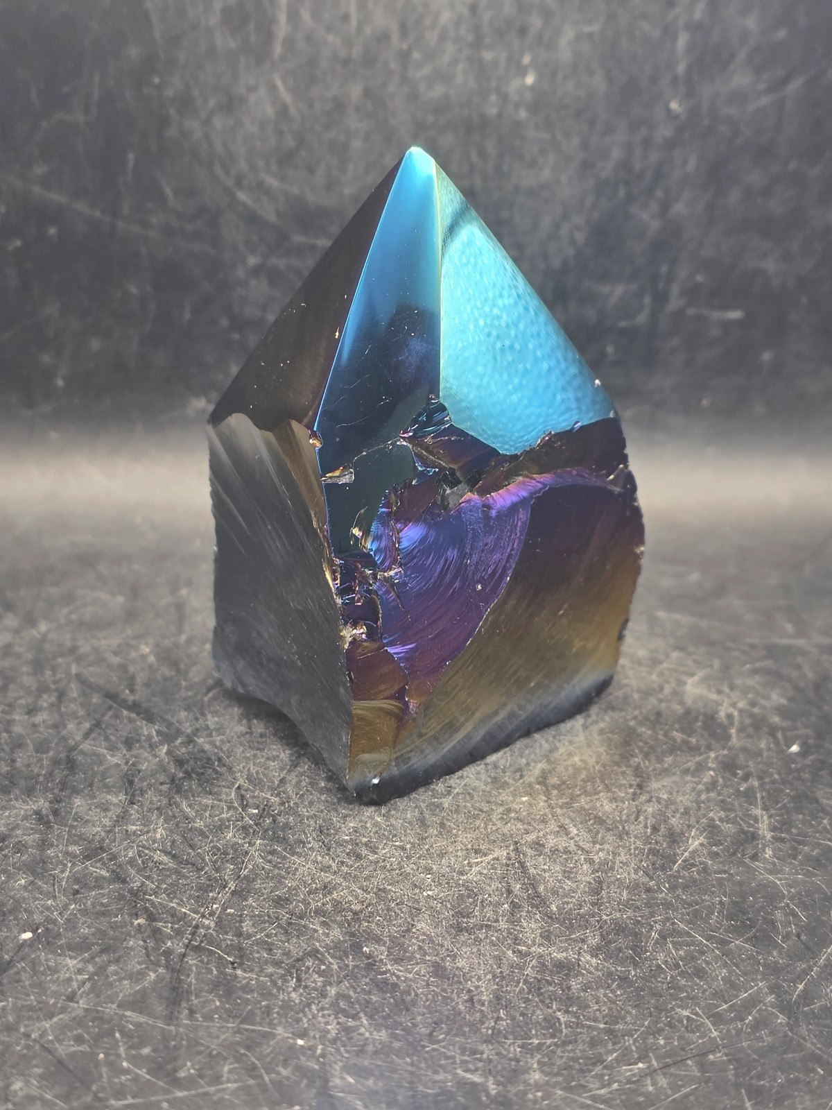 Titanium obsidian polished top point! 8 ounces, 3 inches tall