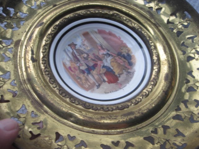 Regency Bone China Brass Framed Wall Plate Made in England Set of 3 8 1/4”