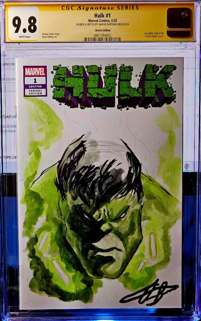 HULK #1 (2022) Blank VARIANT LGY# 768 Sketch by Aaron Bartling CGC 9.8