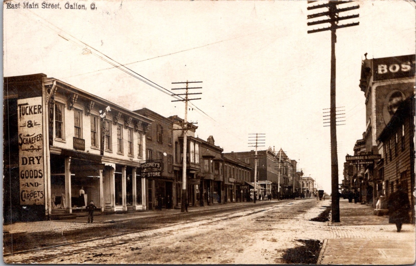 RPPC Real Photo Postcard Ohio Galion Main St. Tucker & Schaefer Dry Goods & Carp