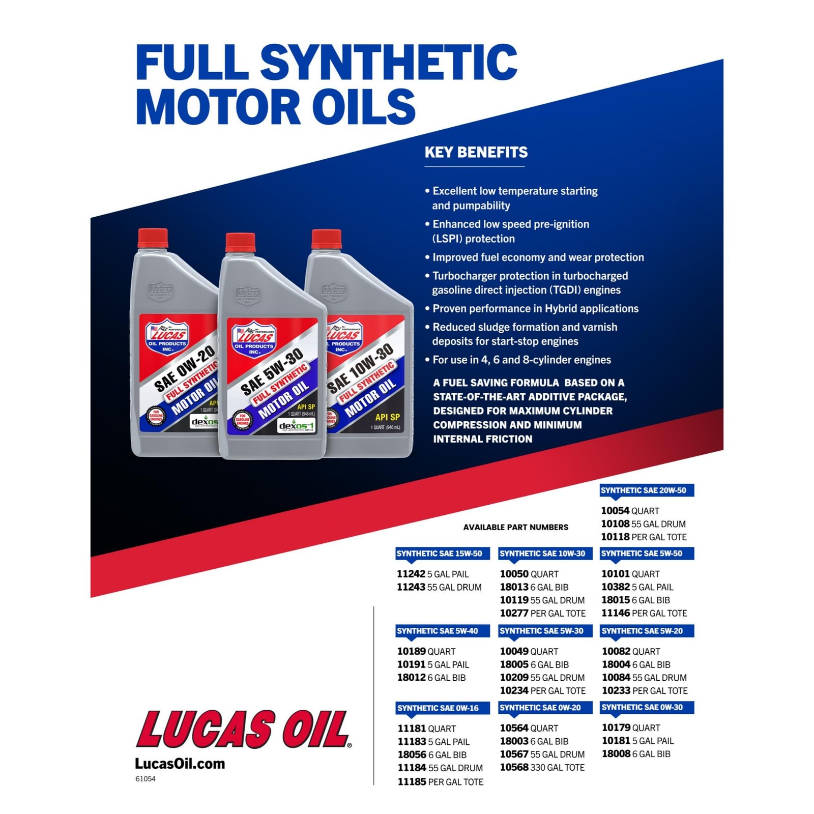 High Performance Full Synthetic Motor Oil 5W20 Quart Case of 6 Bottles
