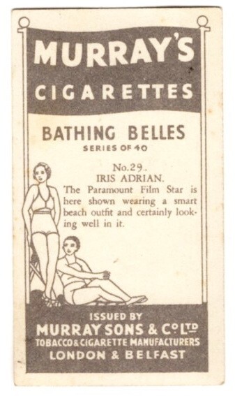 Iris Adrian, No 29, Bathing Belles, 1939, Murray & Sons Tobacco