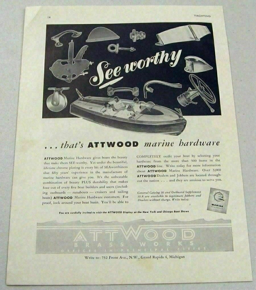 1951 Print Ad Attwood Brass Works Boat Marine Hardware Grand Rapids,MI