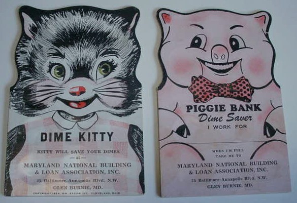 Kitty Piggy Bank Dime Saver 1950s Maryland Bank