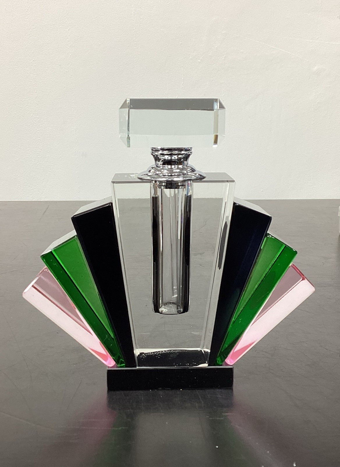 Vintage Art Deco Style Fan Crystal Multi Colour Perfume Bottle Weight 556 grams